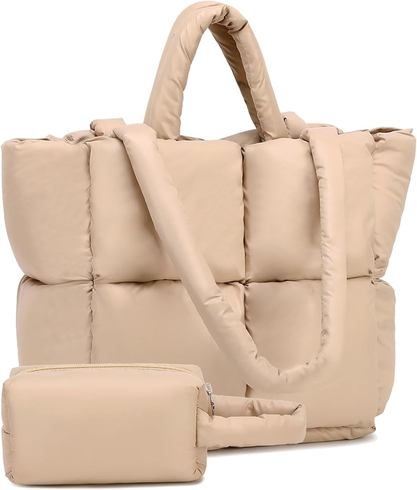 Puffer Tote Bag, Quilted Puffy Purse, Cute Padded Winter Shoulder Bags, Lightweight Down Handbag ... | Amazon (US)