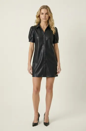 Modenaire Faux Leather Puff Sleeve Shirt Dress | Nordstrom | Nordstrom