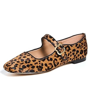 DOEYG Mesh Ballet Flats Shoes for Women Leopard Animal Print Mary Jane Flats Shoes Square Toe Dre... | Amazon (US)