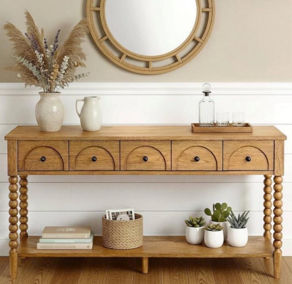This console table looks like a high-end designer find, but the price says otherwise 🤎 The beautiful turned legs, handy storage drawers, and rich wood finish add so much character to any space. Whether styled in an entryway, behind a sofa, or in a living room, it instantly elevates the room. Amazon continues to surprise me with furniture and home décor pieces that deliver luxury style without the luxury price tag ✨🏡

#LTKHome #LTKStyleTip #AmazonHome #AmazonFinds #HomeDecor #HomeInspo #InteriorDesign #EntrywayDecor #ConsoleTable #CottageStyle #ModernFarmhouse #NeutralHome #CozyHome #HomeStyling #DecorInspo #AmazonFurniture #LivingRoomDecor #HomeRefresh #DesignerLookForLess #AmazonMustHaves #FurnitureFinds #HomeDecorLover #EntrywayInspo #LTKUnder500 #AmazonFavorites