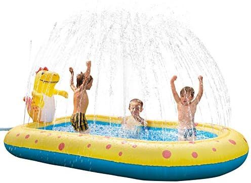 Inflatable Sprinkler Swimming Pool, Blow Up Kiddie Water Pool with Splash, Portable Cute Dinosaur... | Amazon (US)