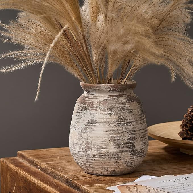 SIDUCAL Ceramic Rustic Vase, Whitewashed Terra Cotta Vase, Distressed Farmhouse Décor, Pottery D... | Amazon (US)