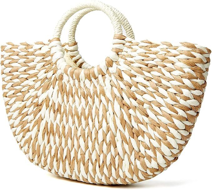 Womens Large Straw Beach Tote Bag Hobo Summer Handwoven Bags Purse wth Pom Poms | Amazon (US)