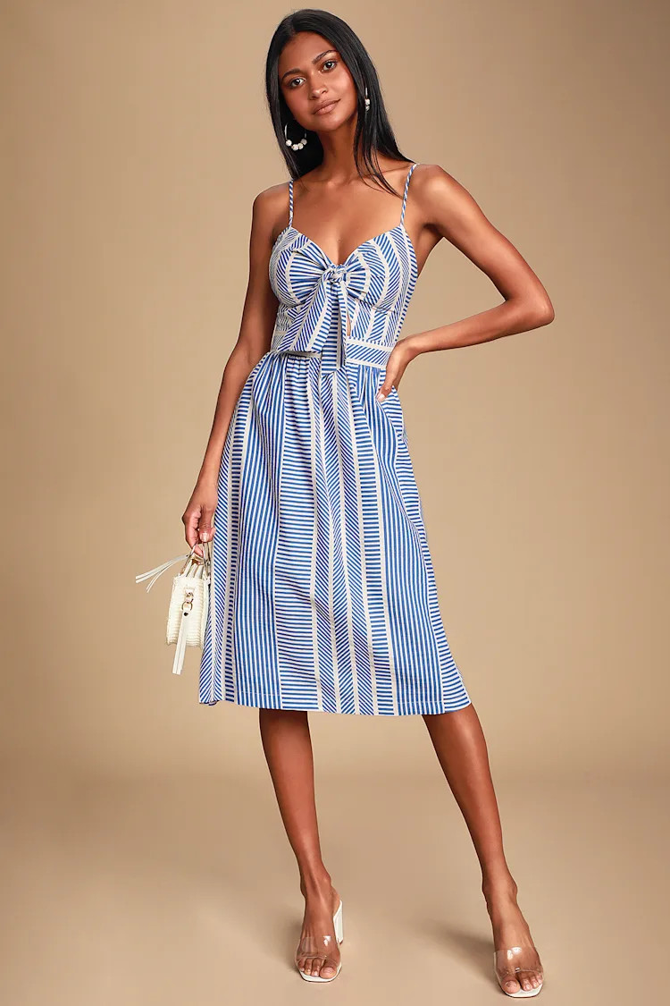 World Wonder Blue Striped Tie-Front Midi Dress | Lulus (US)