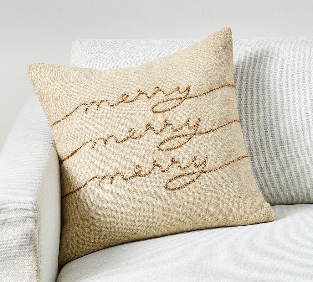 Merry Embellished Pillow | Pottery Barn (US)