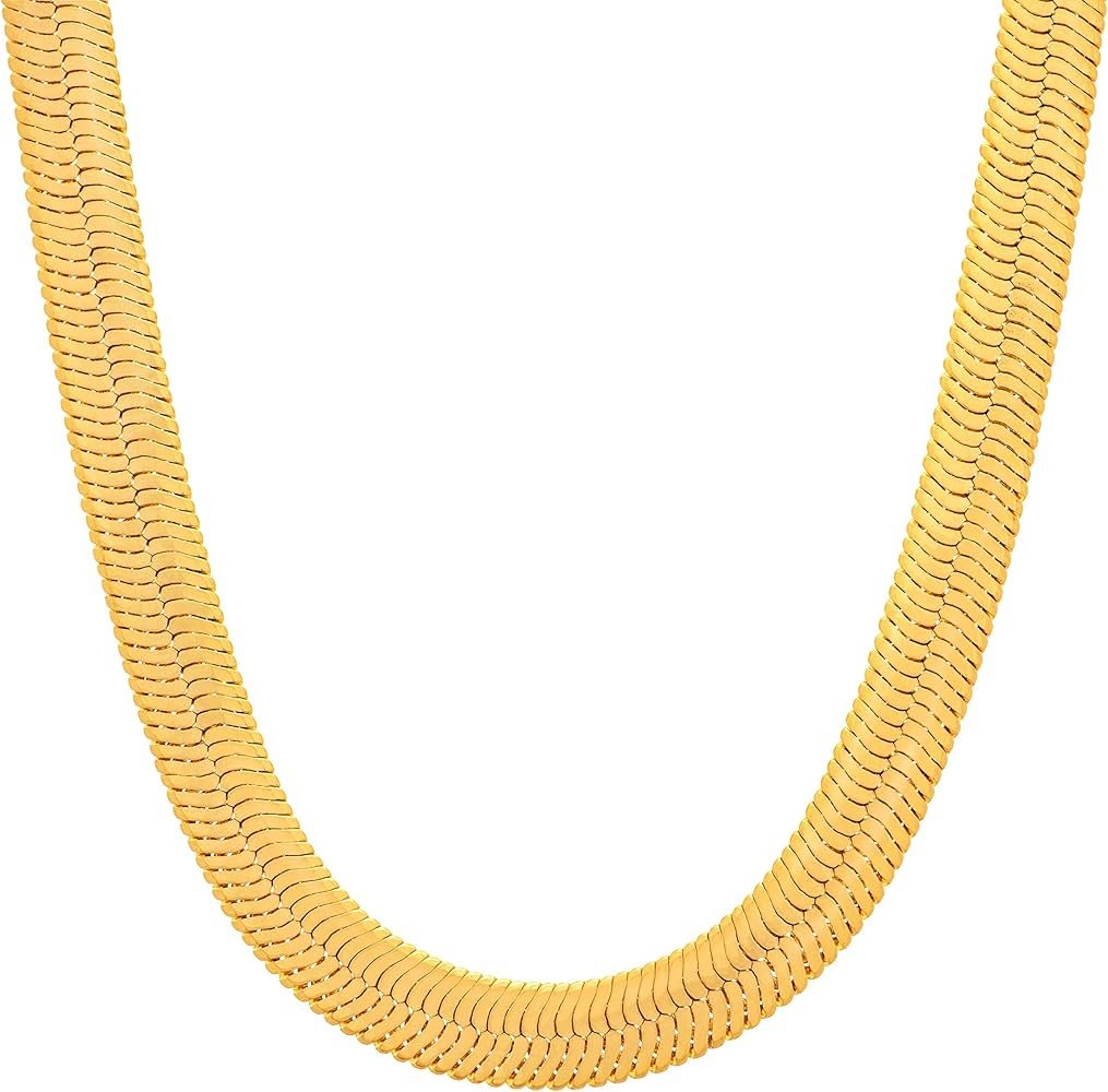 LIFETIME JEWELRY 7mm Flexible Herringbone Chain Necklace 24k Real Gold Plated | Amazon (US)