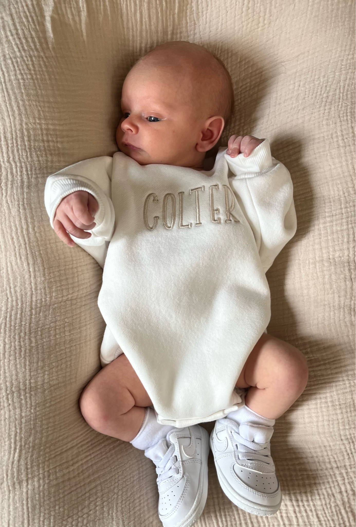 One month pictures 

Baby boy outfit, bubble onesie from Tiny Wolfe Boutique perfect for milestone pictures! Newborn Nikes from Amazon 

#LTKbaby #LTKfamily #LTKkids