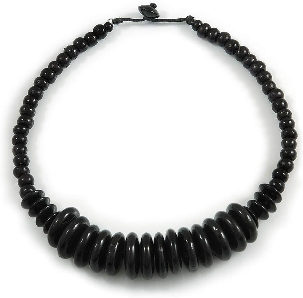 Avalaya Black Button, Round Wood Bead Wire Necklace - 46cm L | Amazon (UK)