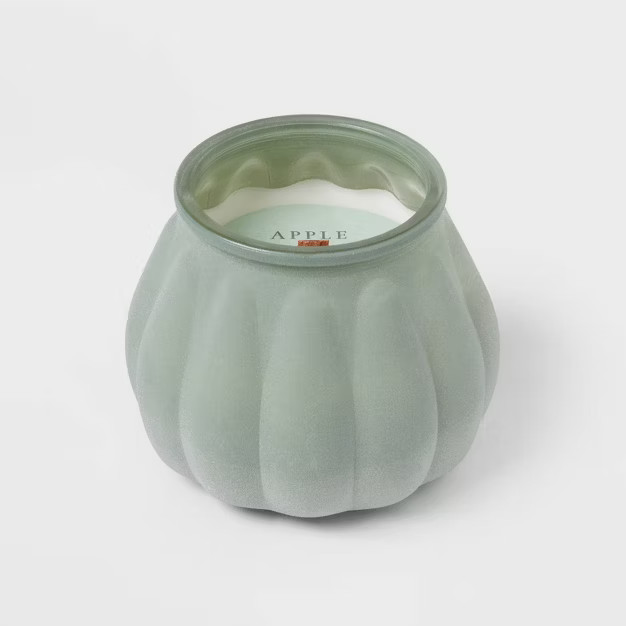 15oz Apple Chai Fall Green Dusted Woodwick Pumpkin Glass Candle (No Lid) Green - Threshold™ | Target