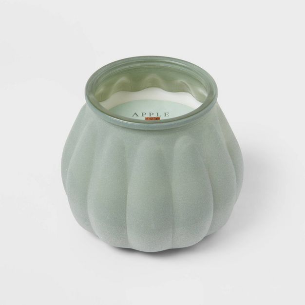 15oz Apple Chai Fall Green Dusted Woodwick Pumpkin Glass Candle (No Lid) Green - Threshold™ | Target