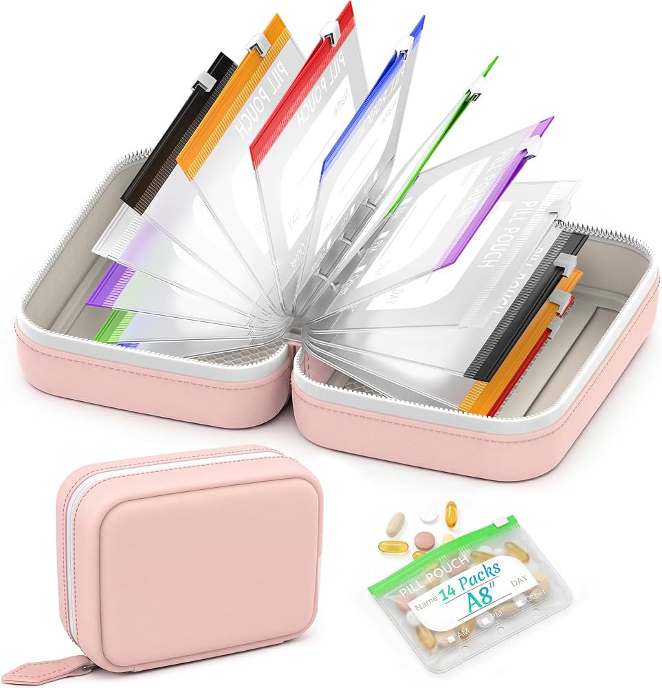 A8 Waterproof Pill Pouch Set, Pill Pouches for Travel with 14 Color Pouches | Amazon (US)