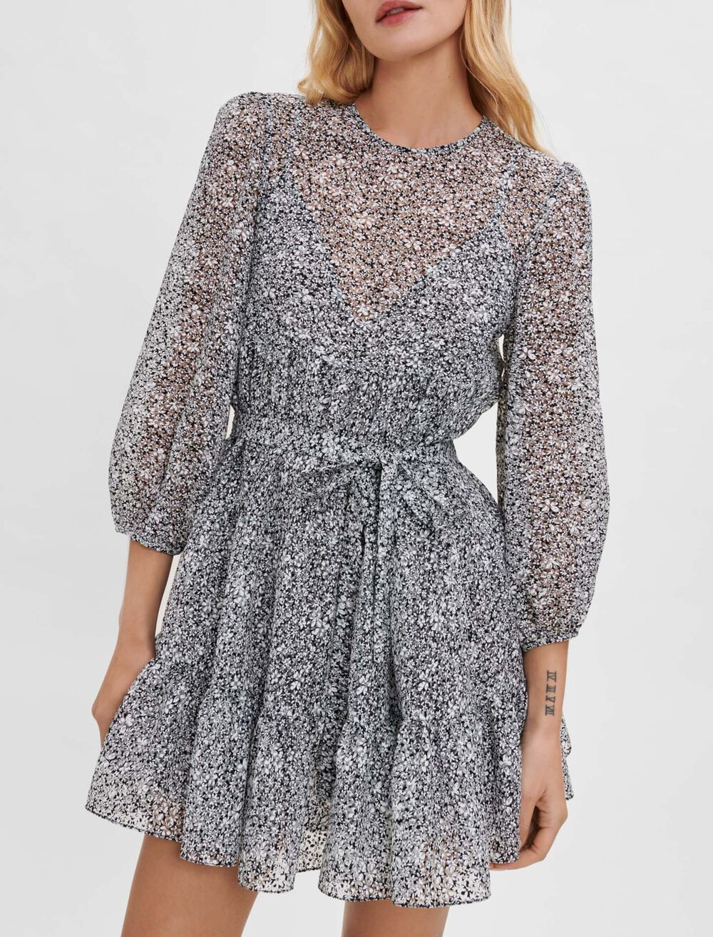 222RILANIA Baby doll dress in printed jacquard | Maje US