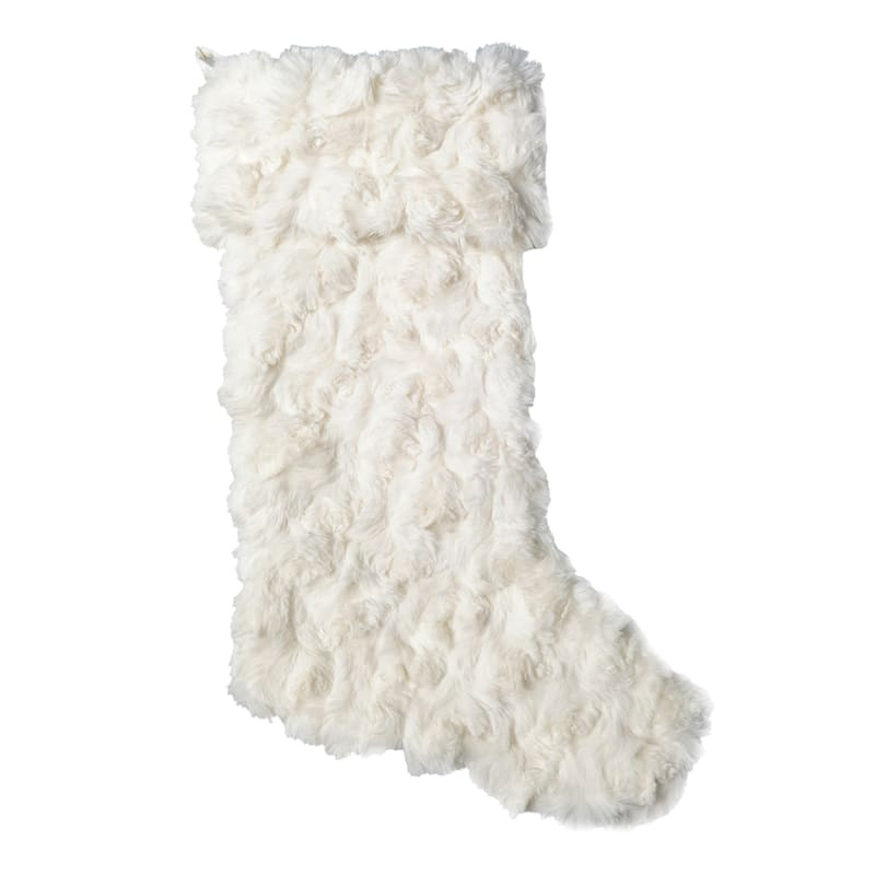 Ivory Rose Faux Fur Stocking, 19" | At Home