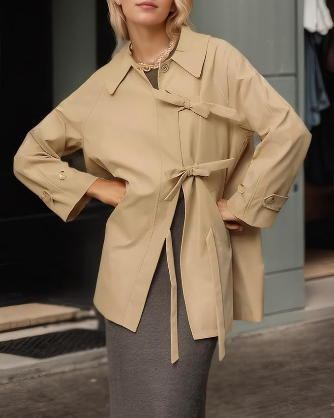 Kedera Bow Toggle Trench Coat Jacket Women Trendy 2025 Casual Long Sleeve Lapel Collar Fashion Wi... | Amazon (US)