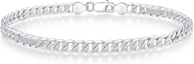 Silver Bracelet for Men Mens Bracelet 5mm Silver Chain Bracelets for Men Cuban Link Bracelet for ... | Amazon (US)