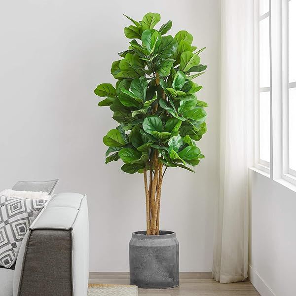 Goplus Fake Fiddle Leaf Fig Tree Artificial Greenery Plants in Pots Decorative Trees for Home & Offi | Amazon (US)