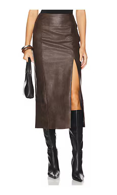 Bardot Dante Faux Leather Midi Skirt in Dark Chocolate from Revolve.com | Revolve Clothing (Global)