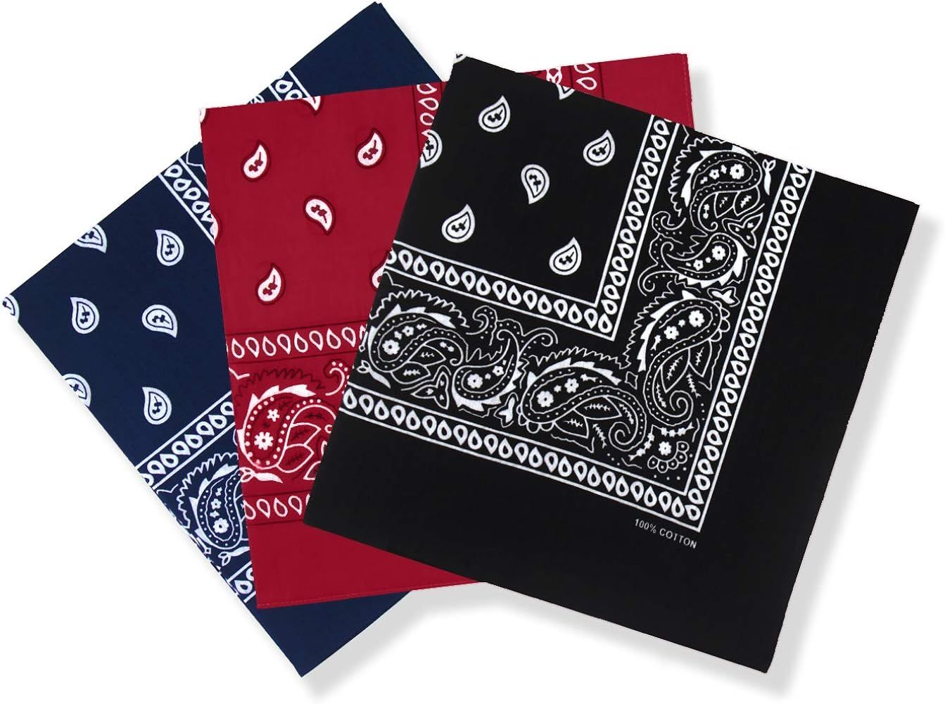 22"X22" Cotton Bandanas for Men & Women Pasiley Cowboy Bandana Handkerchiefs for Hair | Amazon (US)