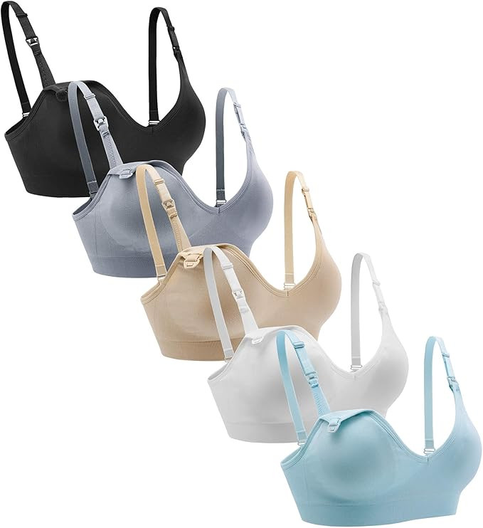 Suekaphin Nursing Bra 5pack Wireless Deep V Neck Maternity Nursing Bra Bralette Sleeping Breastfe... | Amazon (US)