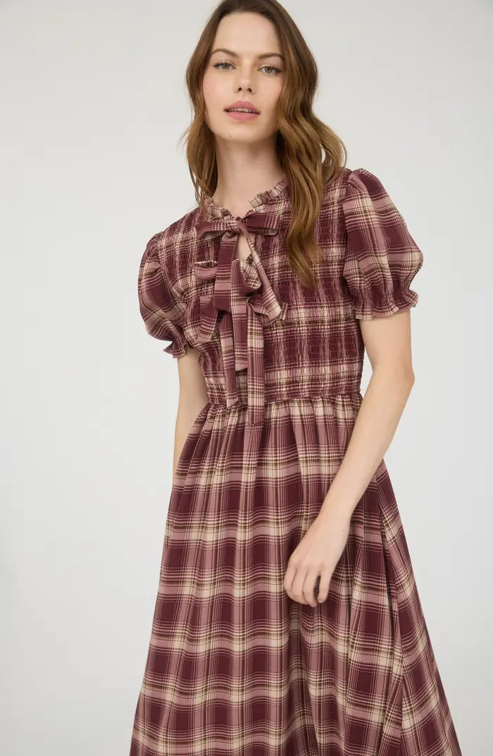 AUGUST SKY Plaid Tie Front Midi Dress | Nordstromrack | Nordstrom Rack