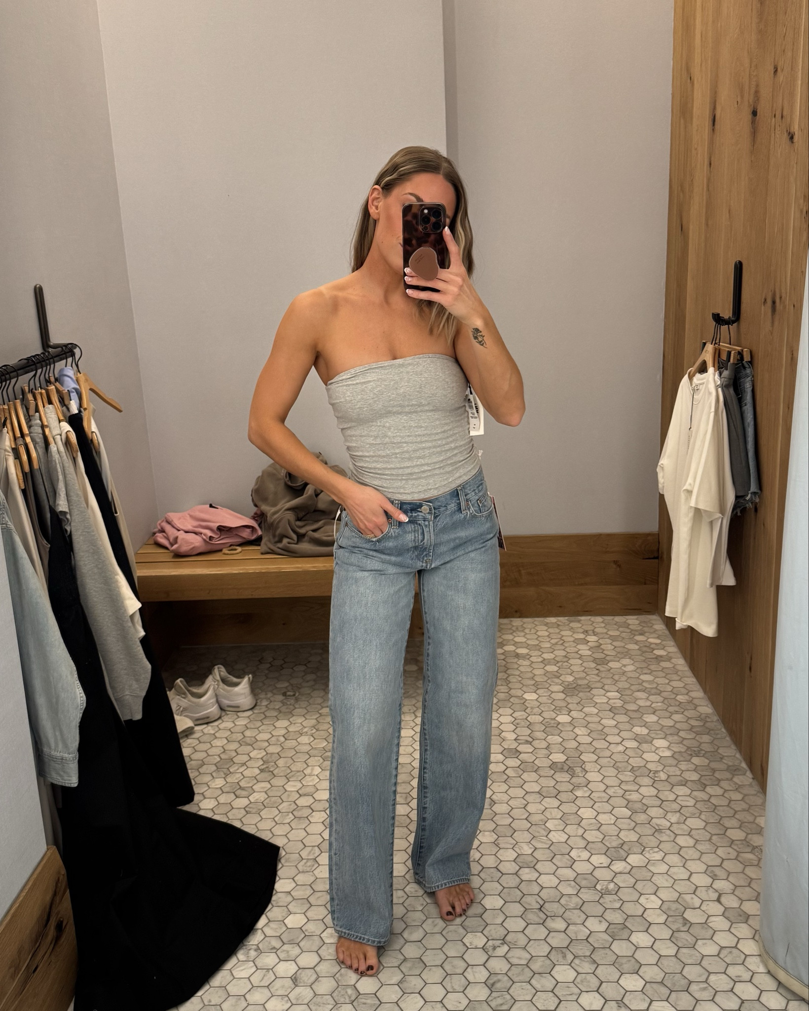 New from Aritzia 😍
(Don’t mind my sports bra in the second image under the white T🤦🏼‍♀️) 
Wearing size small tops + dresses, 25 jeans, 2 shorts! 

#LTKSeasonal #LTKStyleTip