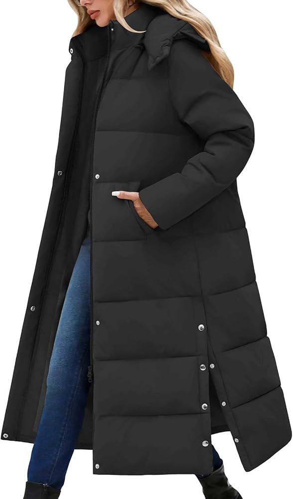 Women Long Puffer Down Coat Thickened Quilted Padded Jacket Winter Warm Zip Parka Removable Hood ... | Amazon (US)