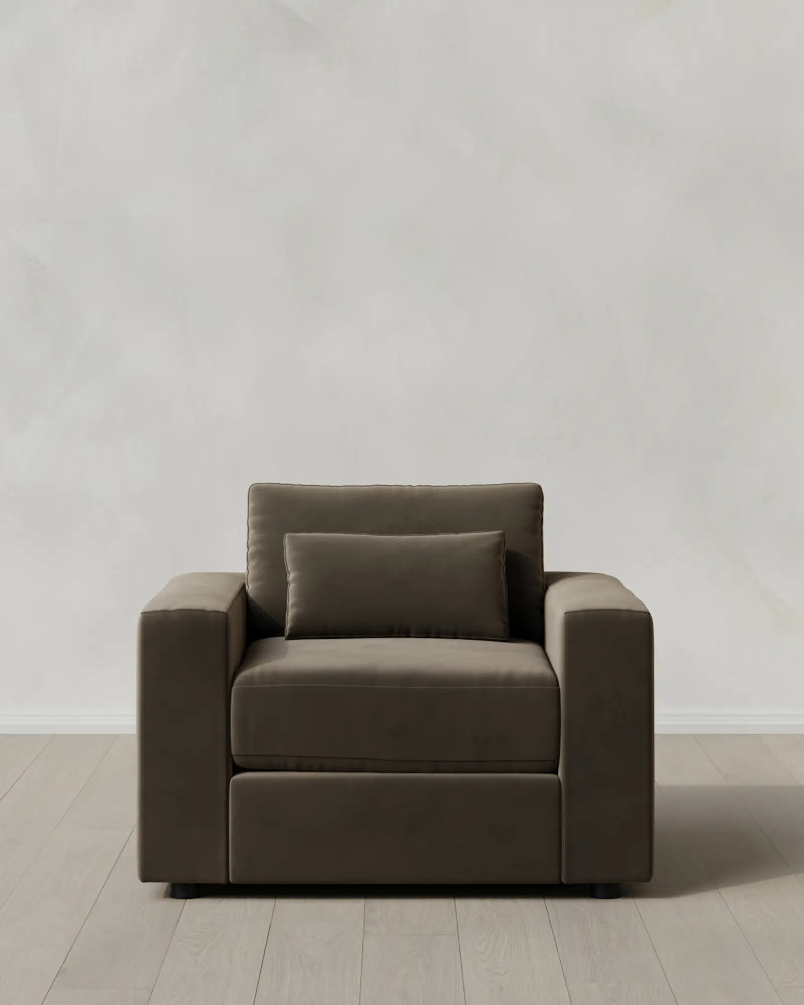 Square Arm Deep Seat Chair and a Half in Performance Velvet in Sable | Quince
