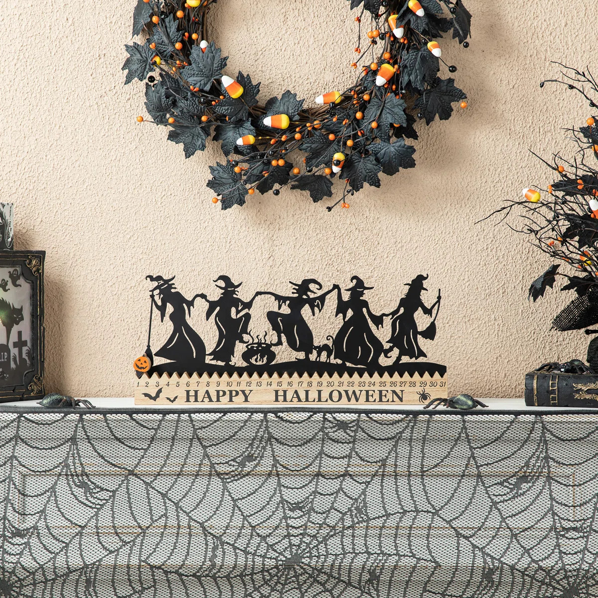18"L Halloween Wooden & Metal Dancing Witch Silhouette Countdown Table Sign | Wayfair North America