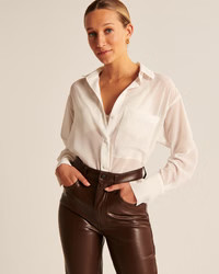 Long-Sleeve Sheer Button-Up Shirt | Abercrombie & Fitch (US)
