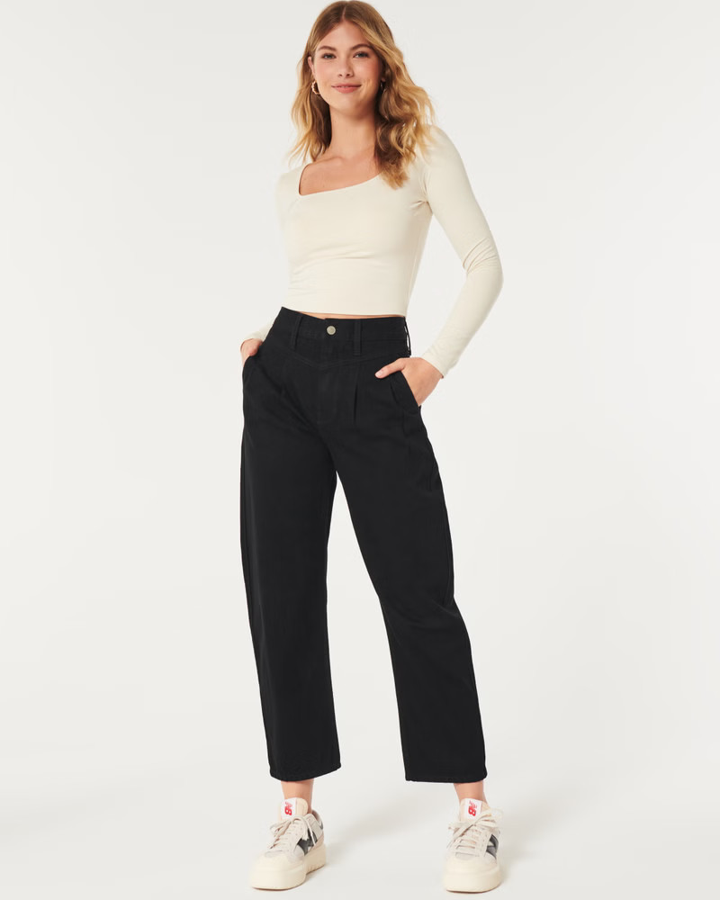 High-Rise Black Barrel Jeans | Hollister (US)