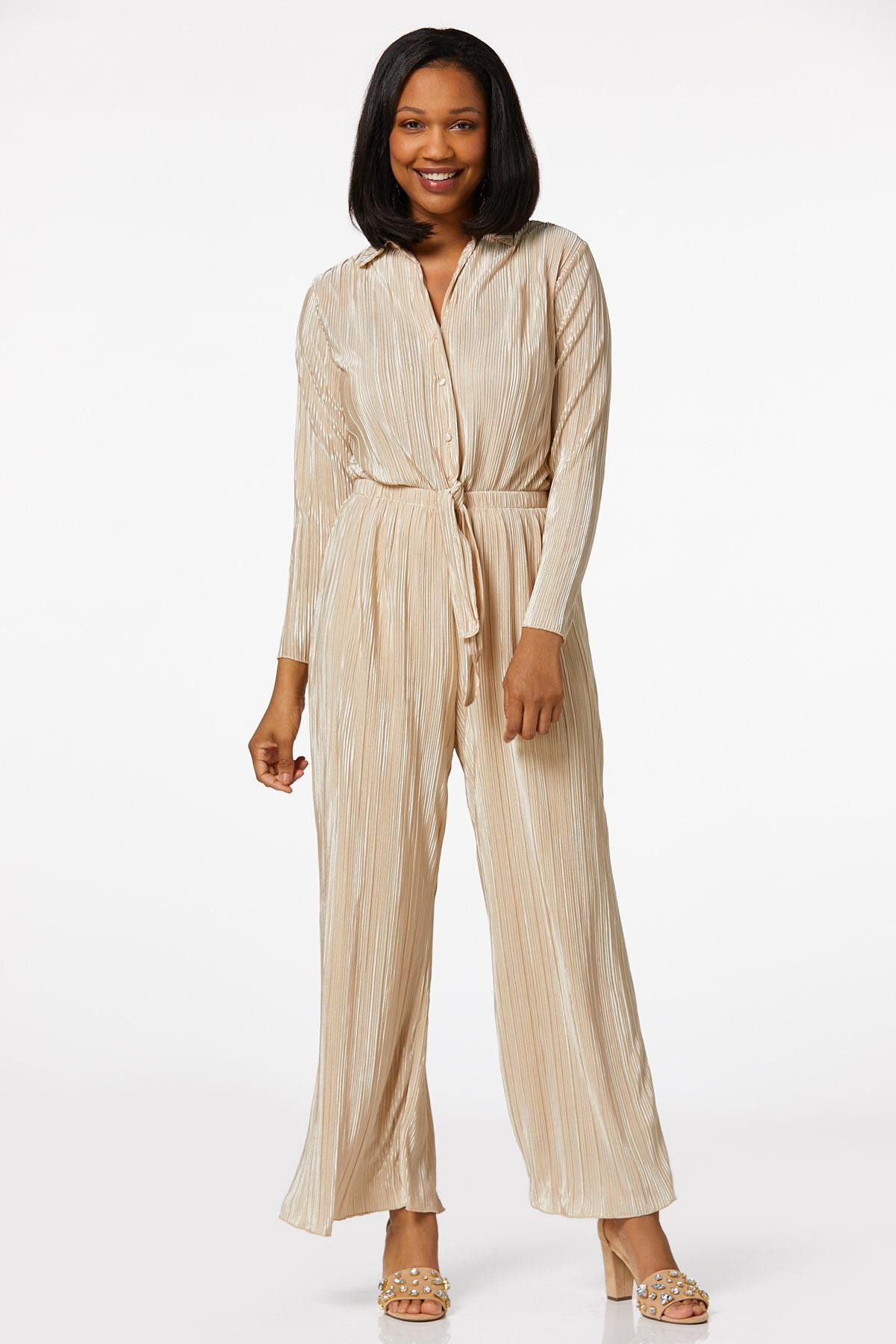 Pleated Champagne Jumpsuit | Cato Fashions