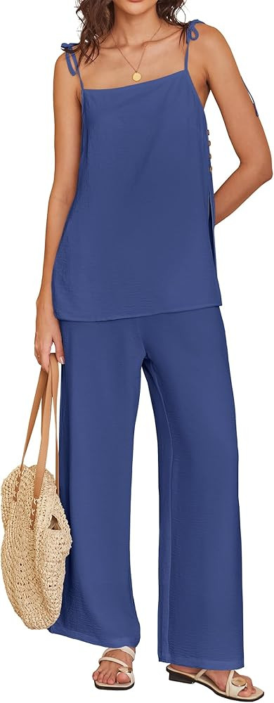 ANRABESS Womens 2 Piece Summer Sets, Casual Sleeveless Top and Wide Leg Pants Set, Loose Loungewe... | Amazon (US)