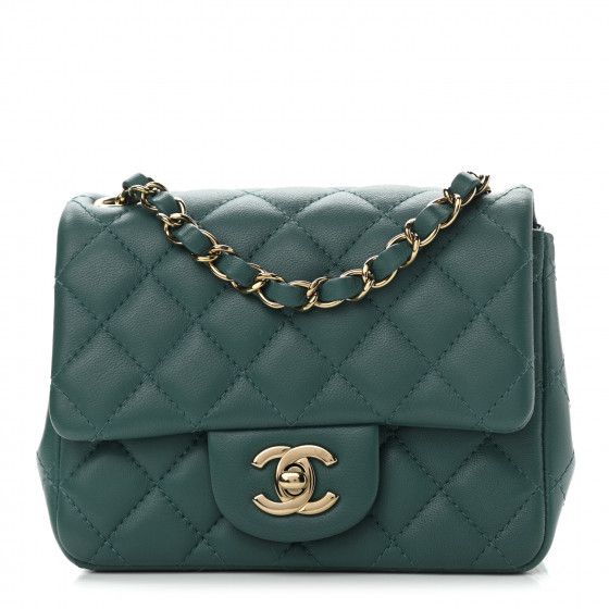 Lambskin Quilted Mini Square Flap Green | FASHIONPHILE (US)