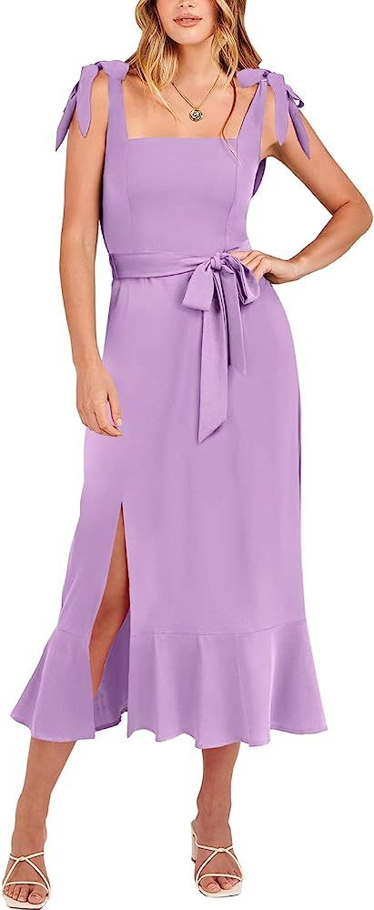 ANRABESS Women's Elegant Bridesmaid Dresses Square Neck Ruffle Split Midi Formal Dress for Weddin... | Amazon (US)