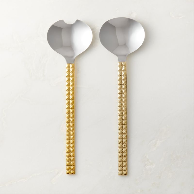 Westwood Modern Stainless Steel and Brass Salad Servers Set of 2 + Reviews | CB2 | CB2