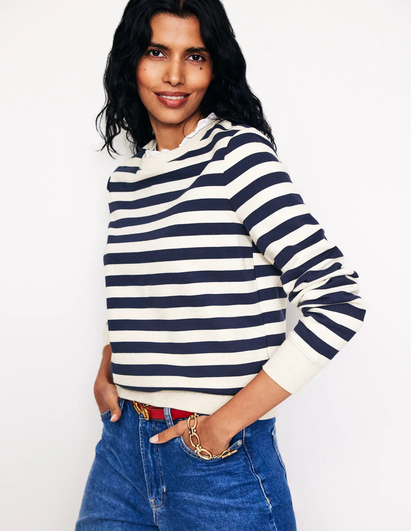 Broderie Trim Sweatshirt - Sky Blue | Boden US | Boden (US)