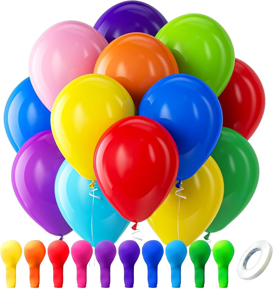 Bezente Assorted Rainbow Latex Balloons, 100 Pack 12 inch Round Helium Bright Color Balloons for ... | Amazon (US)