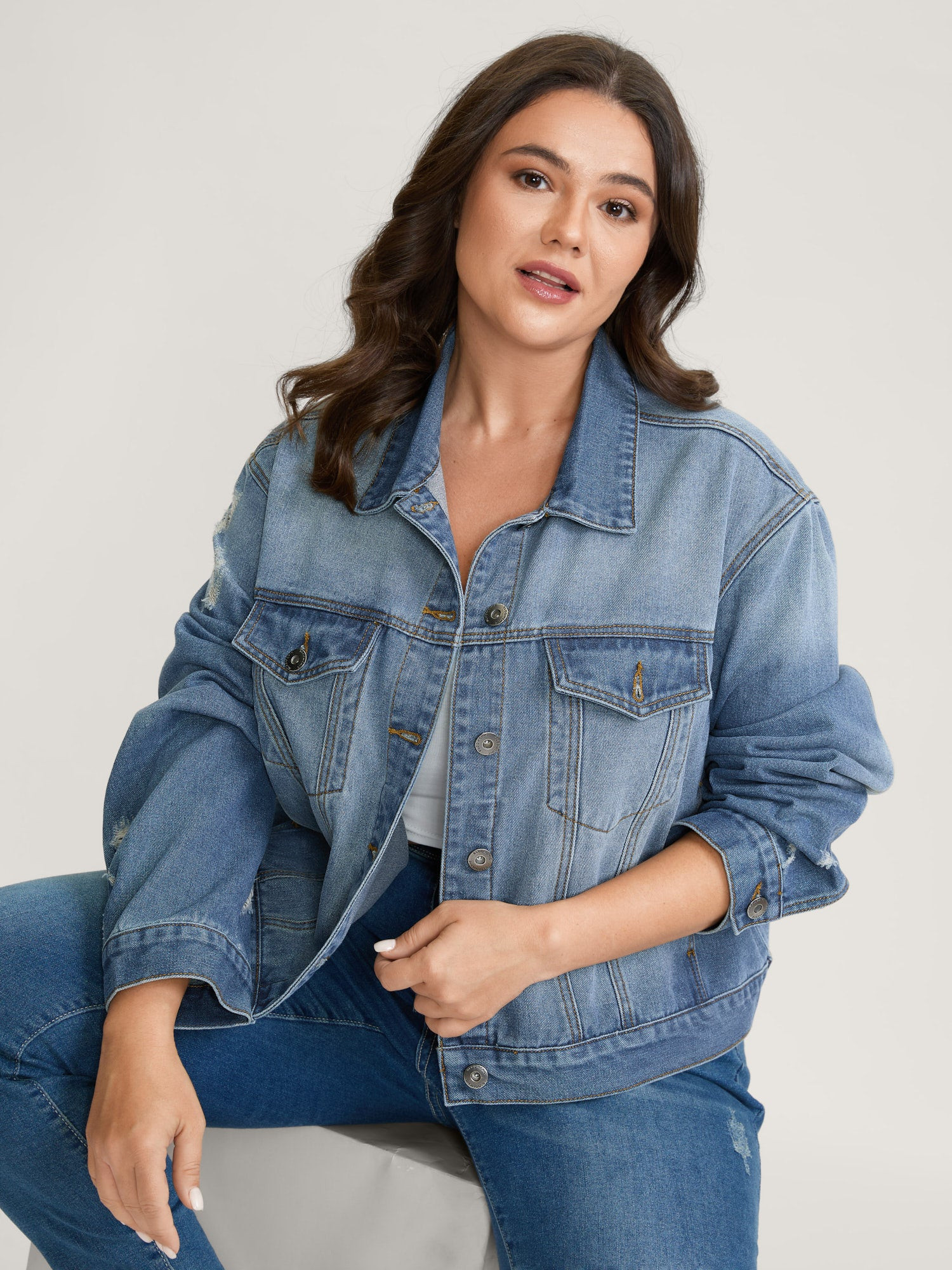 Denim Chest Flaps Cropped Jacket | Bloomchic