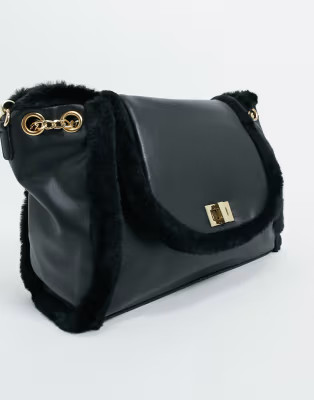 Skinnydip cross body bag in black with faux fur trim | ASOS (Global)