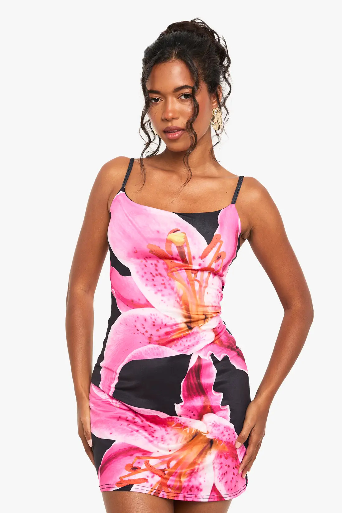 Purple Floral Print Strappy Mini Dress | Boohoo USA | boohoo (US & Canada)