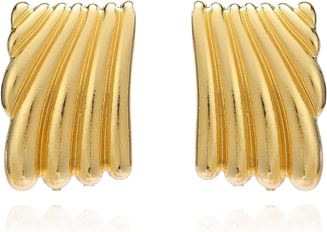 XYAYOU Minimalist Alloy Chunky Striped Rectangle Geometric Square Statement Stud Earrings for Wom... | Amazon (US)