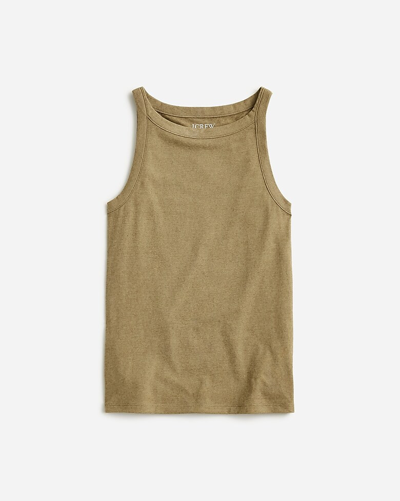 High-neck tank top in stretch linen blend | J. Crew US