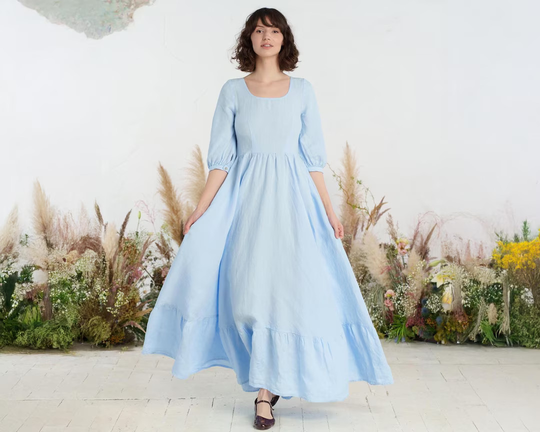 SKY BLUE DRESS | Maxi Linen Dress For Women, Linen Clothing, Summer Women Clothes, Wedding Guest ... | Etsy (US)