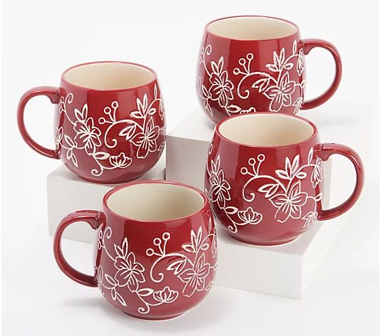 Temp-tations Floral Lace Set of (4) 14-oz Mugs | QVC
