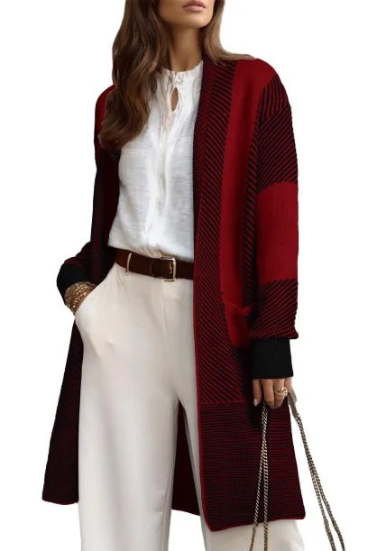 DOKOTOO Cardigans for Women Cardigan Sweaters Open Front Oversized Color Block Cardigan Coats wit... | Walmart (US)