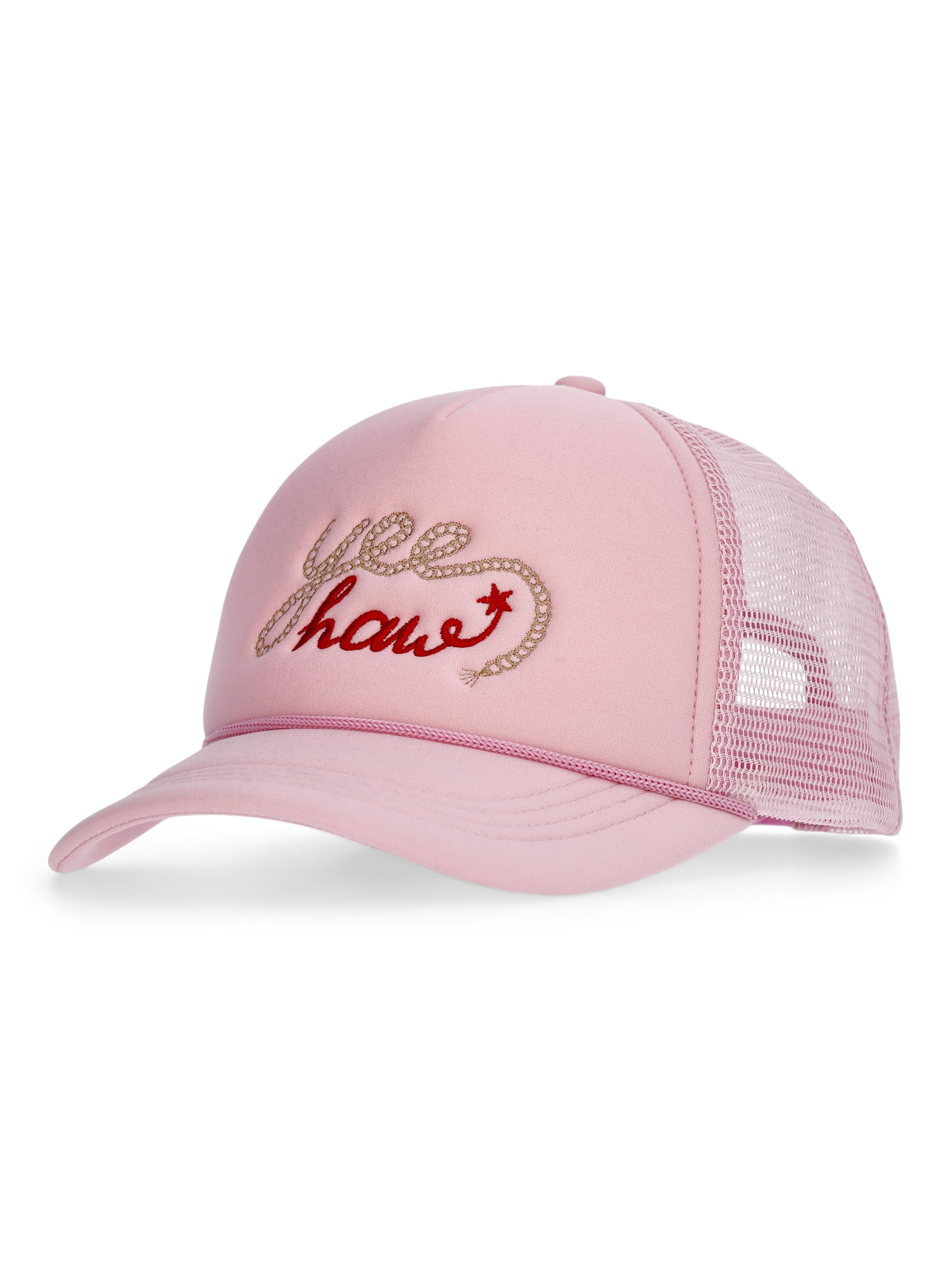 No Boundaries Embroidered Graphic Trucker Hat, Women's, Pink | Walmart (US)