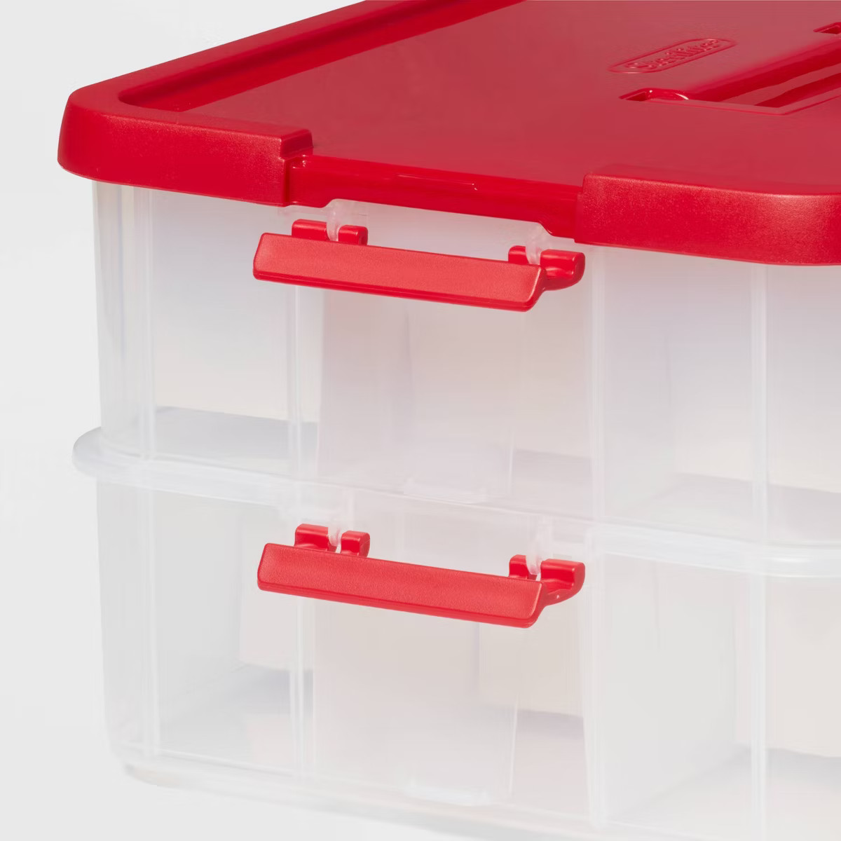 24ct Stack and Carry 2 Layer Christmas Ornament Box Clear with Lid Latch Handle Red - Brightroom... | Target