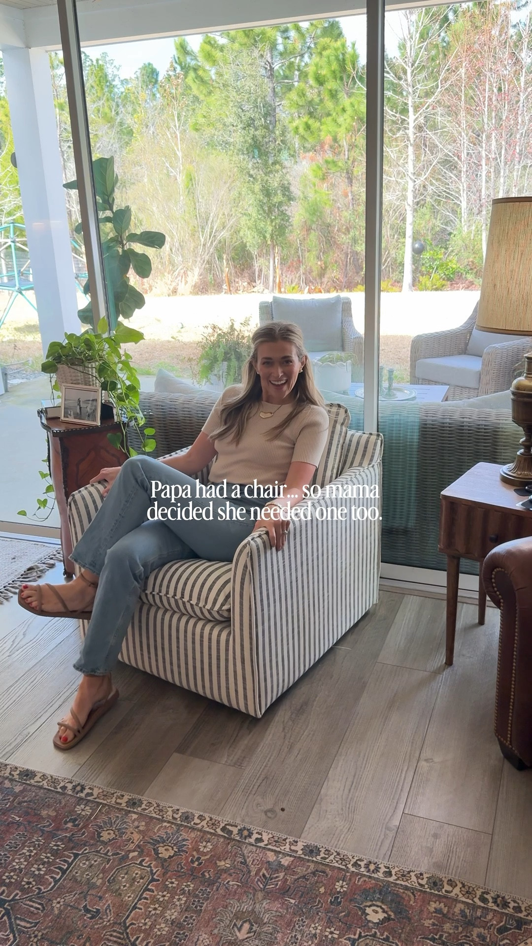 Unboxing the viral striped chair that is so classic, timeless, and honestly so RiverHome coded.

I’m slowly curating a classic coastal home on a real-life budget — which means if I can’t find it antiquing or thrifting, sometimes I buy new. And wow… this one is a beauty. She officially joins our leather papa chair as the mama chair, and I couldn’t love her more.

I love mixing old and new to create a home that feels warm, lived-in, and intentional.
@Wayfair 
Follow along for classic home finds, cozy coastal living, and elevated everyday style.

striped accent chair, classic coastal home decor, wayfair striped chair, affordable home finds, coastal living room ideas, timeless home style, budget friendly home decor, neutral home aesthetic, classic interior style