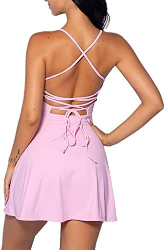 Tennis Dress for Women Backless Lace Up Workout Dress with Built-in Bras & Shorts Exercise Athlet... | Amazon (US)