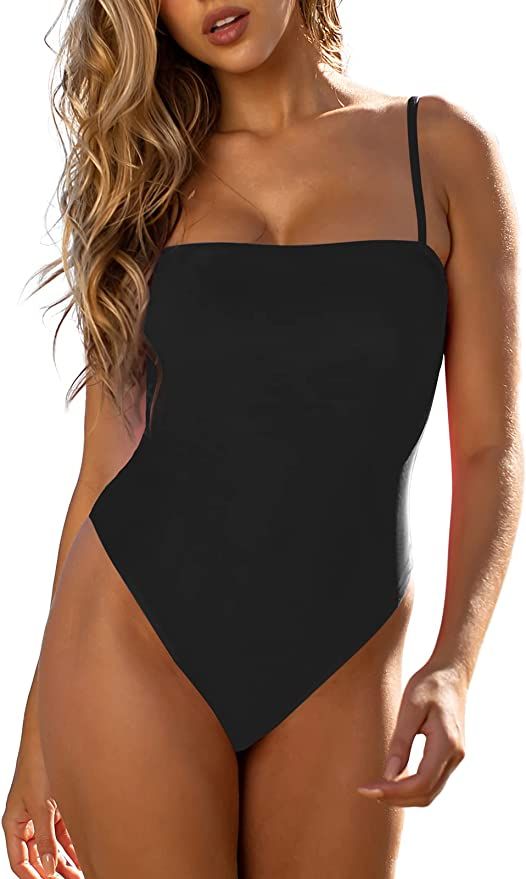 RELLECIGA Women's High Cut Bandeau One Piece Swimsuits with Adjustable Shoulder Straps | Amazon (US)